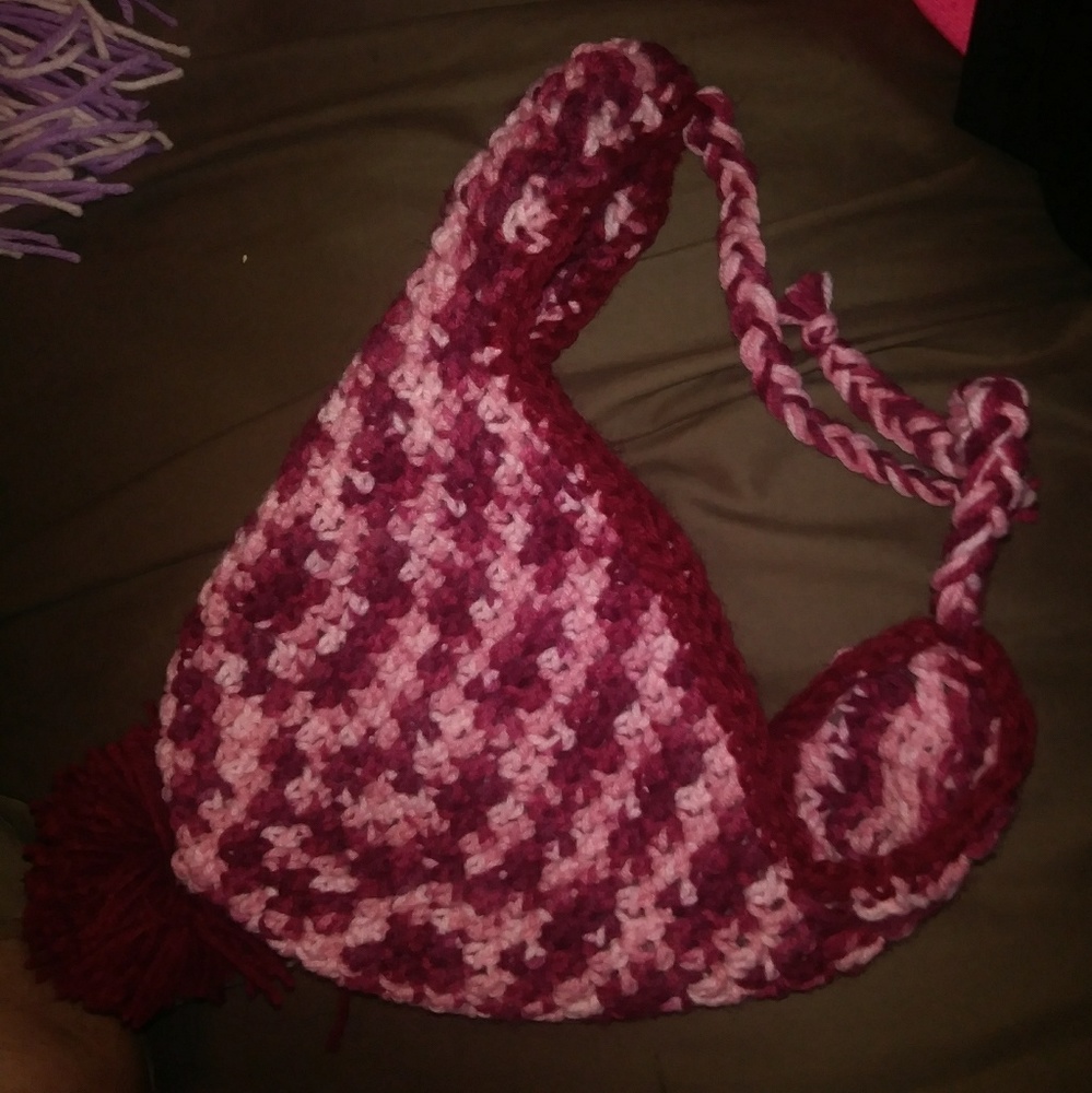 Crocheted red and pink Hat
